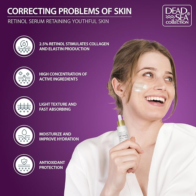 Dead Sea Collection Serum for Face with 2.5% Retinol, Dead Sea Minerals, and Vitamin E – Anti Aging Nourishing Skin Care Moisturizer to Reduce Wrinkles (1.01 fl. oz)