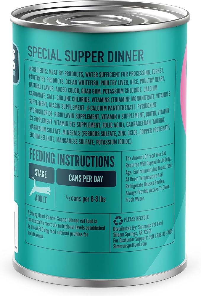 A Strong Heart Adult Cat Pate, Special Supper Dinner, 13.2oz, 12pk | Turkey, whitefish & liver pate, AAFCO complete & balanced, Made in USA, 12-pack