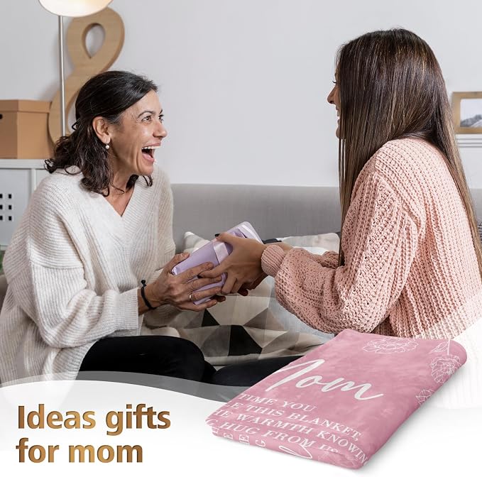 GiltGlimmer Mom Birthday Gifts, Mom Floral Blanket Pink, 60" x 50" | Gifts for Moms from Daughter Son, We Love You Present for Mother Mommy Christmas Mothers Day