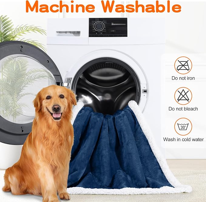 Smiry Waterproof Blanket Throw, Reversible Dog Blanket for Sofa Couch Bed | Soft Leakproof Sherpa Fleece, Washable Furniture Couch Protector for Large Dogs Cats, 40"x60", Navy/White