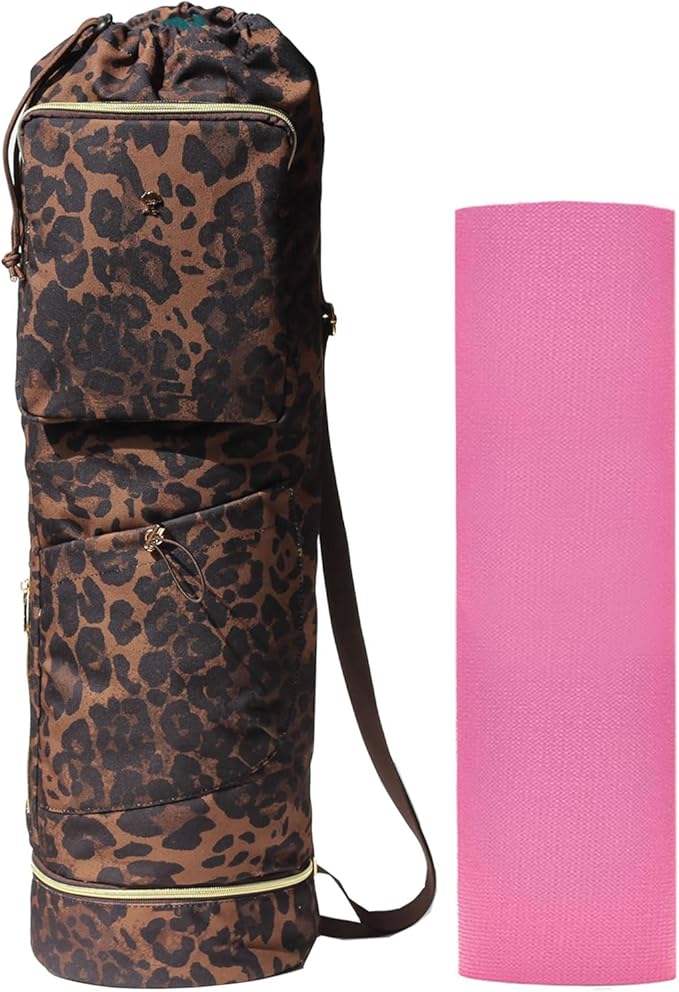 ESVAN Yoga Mat Bag with Multi Pockets Drawstring Yoga Mat Carrier Pilates Exercise Multi-Functional Storage Bag