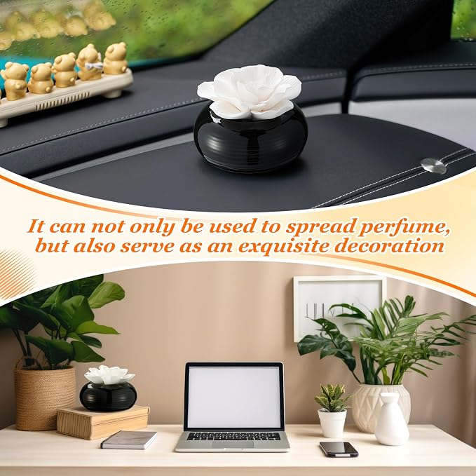 Honeydak 1 Pcs Ceramic Essential Oil Diffuser, Non Electric Reedless Passive Porcelain Flower Aromatherapy Diffuser, Decorative Floral Design Tabletop Office Home Bathroom Decor (Hibiscus)
