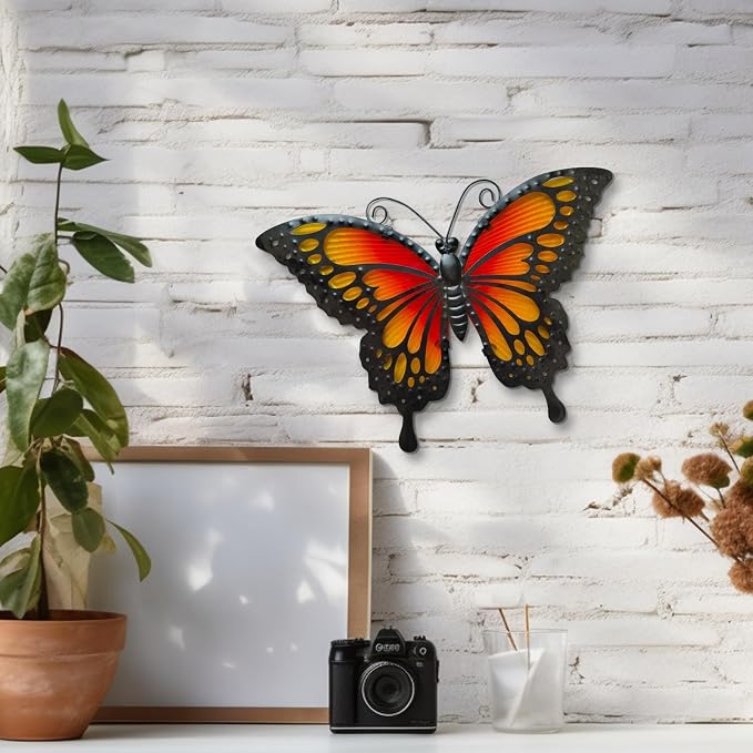 LIFFY Butterfly Wall Decor Butterfly Garden Ornaments Outdoor Indoor Metal Wall Art Decor Home Decorative Hanging Decorations for Room Yard Fence