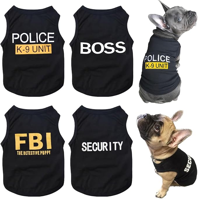 Dog Shirt 4 Pack Pet Clothes K9 Security Boss FBI Vest Costume for Cosplay | Soft Breathable Summer Apparel Funny Cotton Outfit 4 in 1 Sets for Daily Halloween Small Medium Dogs Cat Boy Girl (X-Large)