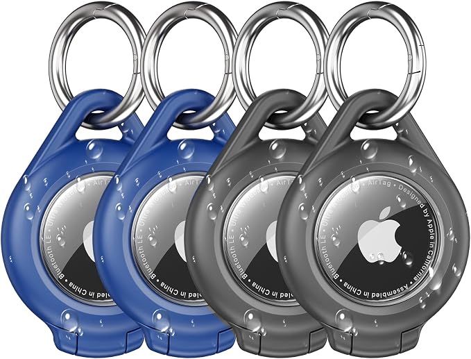 typecase IP67 Waterproof AirTag Holder, 4-Pack Keychain Case, Black/Blue | Compatible with Apple AirTag 1st/2nd Gen, ABS + PC shell, 4 clips for keys, luggage, bags & pet collars, AirTag not included