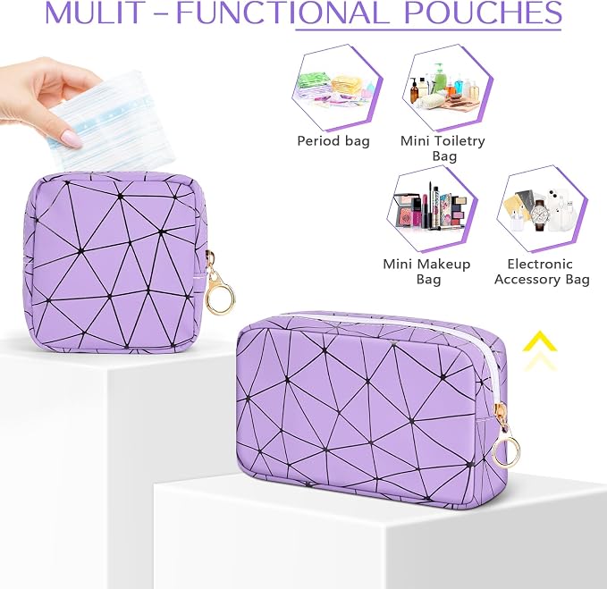 Likesing Period Bag for Teen Girls, Leather Sanitary Napkin Storage Bag, Portable Menstrual Pad Bag Period Pads Pouch, Small Make Up Bags