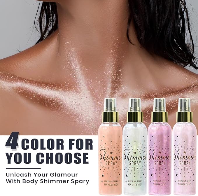 Glitter Spray for Hair and Body, Glitter Body Spray, Glitter Spray for Clothes, Quick-Drying Waterproofing Body Shimmer Suitable for Festival Rave 3.72fl Oz (White, 3.72 fl oz)