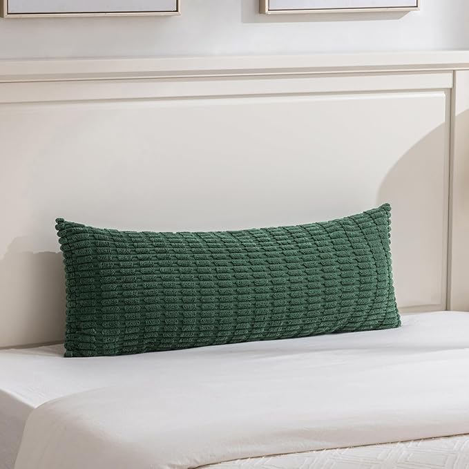 Fancy Homi Decorative Throw Pillow Covers for Bed Couch Bedroom Bench, Soft Corduroy Solid Pillow Case, Rustic Farmhouse Boho Room Decor,36" x 14" (Pack of 1),Forest Green