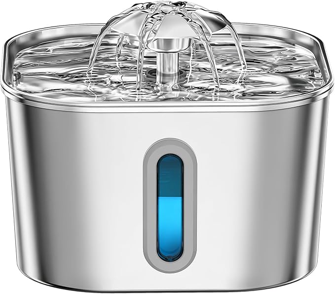 Cat Water Fountain Stainless Steel 74oz/2.2L with 3 Filters & 3 Sponges | Indoor Pet Water Dispenser-Automatic Silent Small Dog Fountains for Drinking-Auto Metal Watering Bowls-Gifts for Kitty Animal