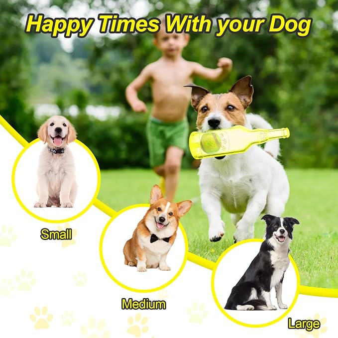 Water Bottle Dog Toy for Aggressive Chewers, Cute Squeaky Indestructible Water Bottle Dogs Chew Toys for Medium/Small Dogs Interactive Dog Toys to Exercise and Accompany (Yellow)