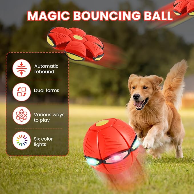 Magic Bouncing Ball 6-Light Transformable Pop up Ball, Interactive Bouncy Toy for Kids Dogs Pets