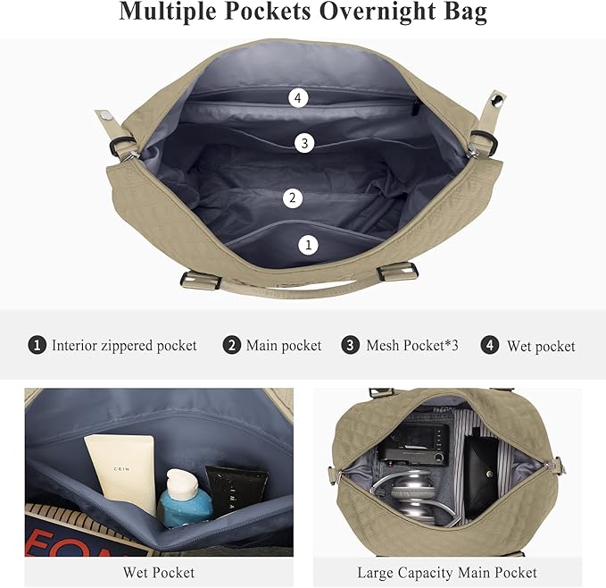 Travel Duffel Bag, Carry On Overnight Weekender Bags for Women | Travel Bag with Wet Pocket & Trolley Sleeve, For Spirit Airlines 18x14x8 Personal Item Bag