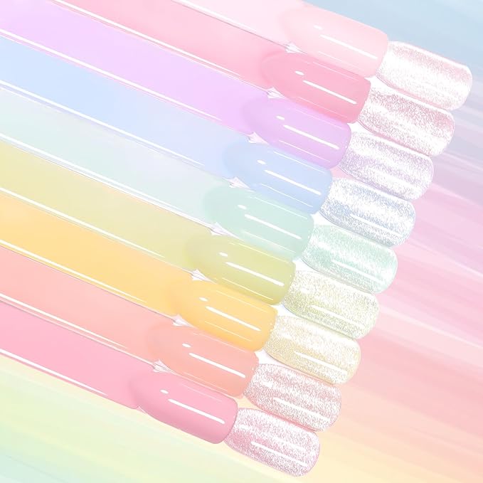 Beautpal Magnetic Jelly Gel Nail Polish Set 10PCS Semitransparent Pastel Colors Including Cat Eye Gel Polish Soak Off UV Nail Polish Home DIY Manicure Nail Salon 7ml