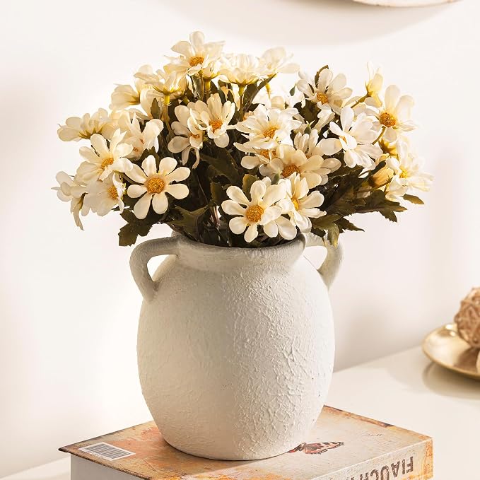 Dobbyby Ceramic Flower Small Vase 6 inch Farmhouse Rustic Vase Decorative Pottery Terracotta Vases for Home Decor Table Mantle Fireplace Living Room Bathroom Wedding Centerpiece