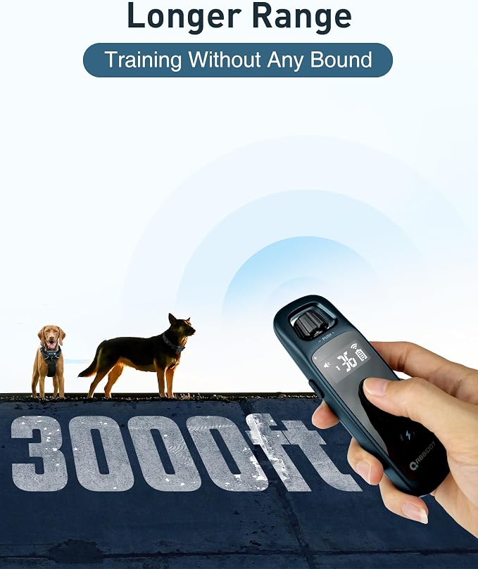 ABBIDOT Shock Collar for Dogs, 3300 FT Dog Training Collar with Remote, IPX7 Waterproof with 4 Training Modes, Rechargeable E-Collar for All Breeds (15-120 lbs) (Light Blue, 1 Collar)