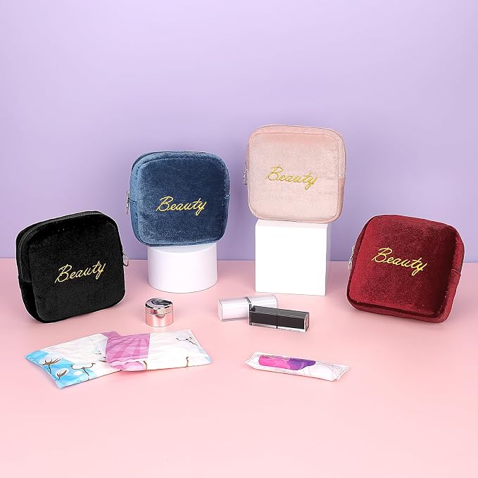Flannel Sanitary Napkin Storage Bags Menstrual Cup Pouch Portable Zipper Nursing Pad Holder Tampons Collect Bags Feminine Menstruation First Period Kit Bag for Women Black