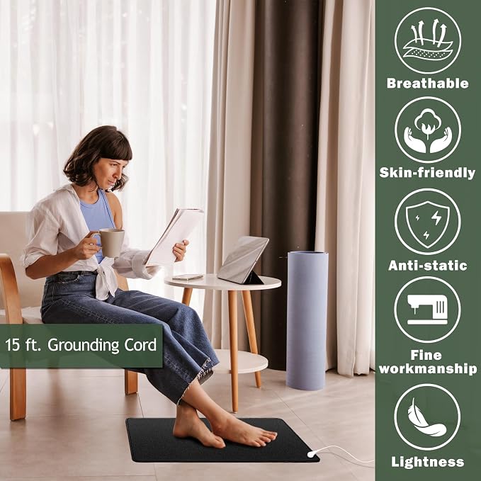 Grounding Mat Plus Grounding Cord. Grounded Foot Therapy, Grounding Desk Mat, Grounding Keyboard Mat to Protect The Body, Improve Energy, Relieve Pain,Sleep Assist (11.6X39 in)
