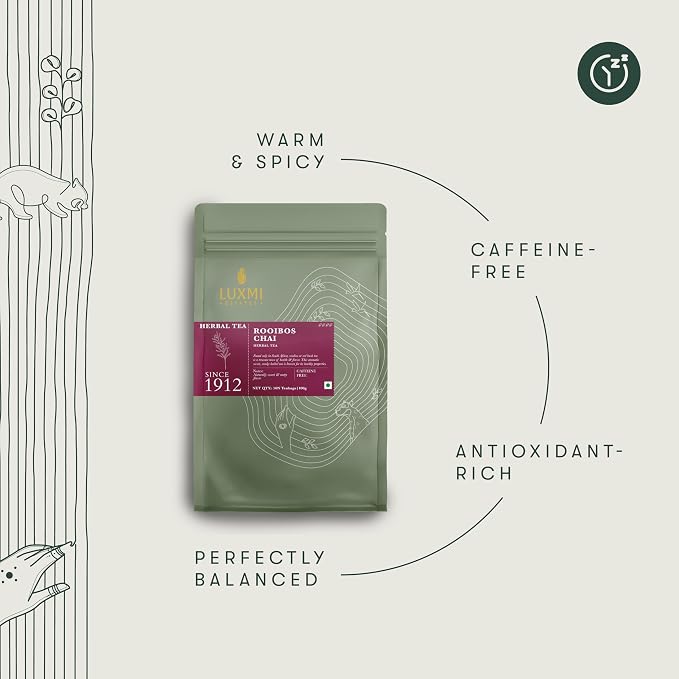 Luxmi Estates Rooibos Chai Herbal Tea, 50 Biodegradable Tea Bags (100g, 3.53oz, 50 Cups) | South African Rooibos with Indian Chai Spices - Cardamom, Cinnamon, Ginger & Cloves | Chai Bulk Pack, Caffeine Free, Vegan