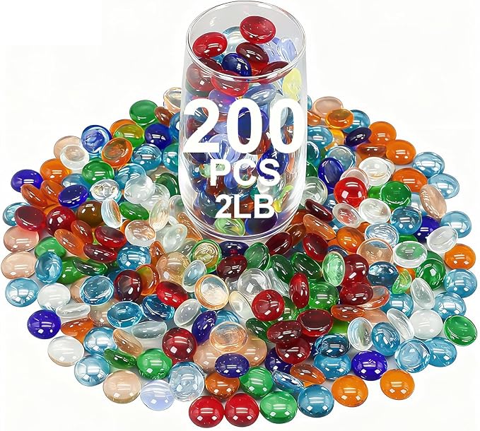 Mixed Gemstone Flat Bottom Glass Beads for Vase, Aquarium & Fish Tank | Mixed Color Decorative Stone Vase Fillers for Planter, Crafts, Home Art Decoration (Colorful, 2 Pounds)