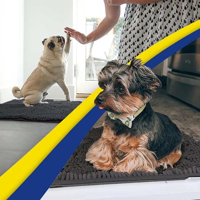 Muddy Mat® | Super Water Absorbent Door Mat Indoor, Microfiber Quick Dry Chenille Entryway Rug, Slip Resistant Front Door Mat, Indoor Mats for Entryway, Machine Washable Pet Rug, Charcoal 24" x 72"