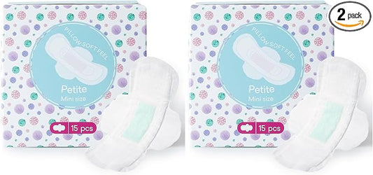 PurComfy Teens Period Pads with Wings for Tweens, Organic Cotton Sanitary Pads for Teen Girls 9-14, Mini Petite, 15 CT (Pack of 2)