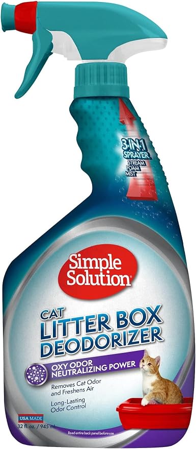 Simple Solution Cat Litter Deodorizer, Litter Box Odor Eliminator, 32oz | Cat Urine Remover, Pet Odor Eliminator, Litter Box Deodorizer, Pee Cleaner, Kitten Supplies, Strong Odor Control, Home Care