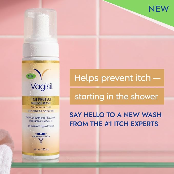 Vagisil Itch Protect Mousse Wash for Daily Use to Help Break the Cycle of Itch, pH Balanced, Hypoallergenic, 6 fl oz (Pack of 2)