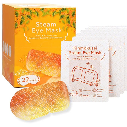 HIBINO | Steam Eye Mask | Self-Heating Warm Eye Masks for Relaxation, Sleep & Stress Relief | Gentle Heat for Dry, Puffy Eyes | Japanese Self Care for Women | Kinmokusei Aroma | 22 Pack