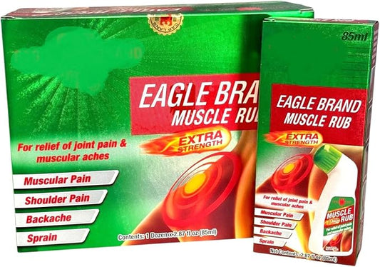 Case Set - Dozen Eagle Essential Muscle Rub Oil - 12 Chai Dau Xoa Bop Hieu Con O - 85mL per Bottle x 12 Bottles per Box - Made in Singapore