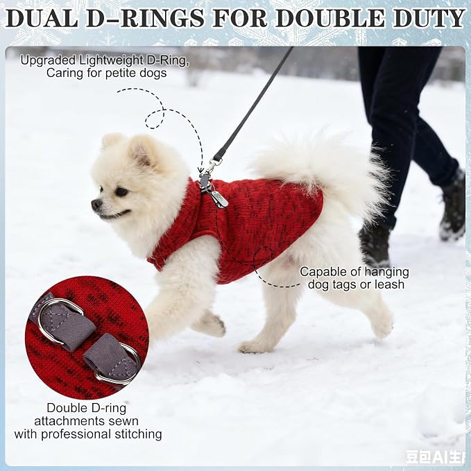 Fleece Dog Sweater - Pullover Dog Jacket, Warm Winter Coat Vest with D-Ring for Leash, Pet Cold Weather Clothes Outfit, Sweatershirt for Boys or Girls Puppy Red L