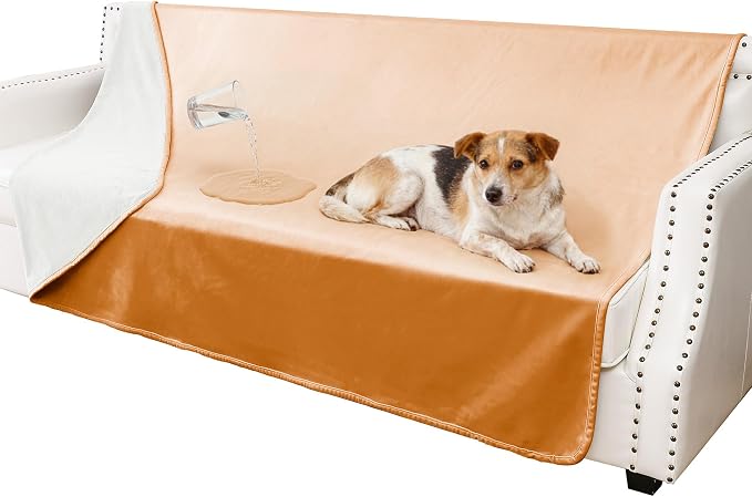 Waterproof Blanket - Reversible Dog Throw as Furniture Protector | Soft Velvet & Flannel, TPU Leak-Proof Liner, Machine Washable, Fits Couch and Bed, 68" x 82", Orange/Cream