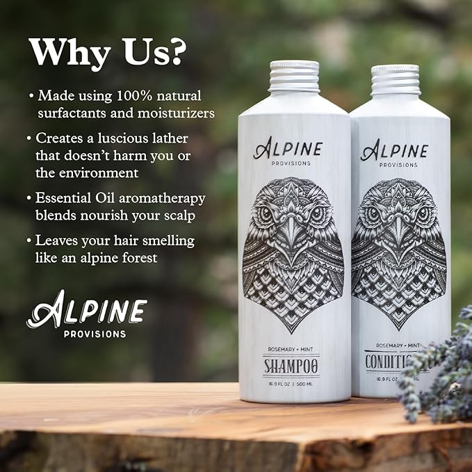Alpine Provisions Rosemary & Mint Organic Conditioner - Naturally Moisturize, Repair, & Strengthen with Essential Oils, Sunflower oil & Aloe Vera, Vegan, Sulfate - Plant-Based Hair Care - 16.9 FL Oz