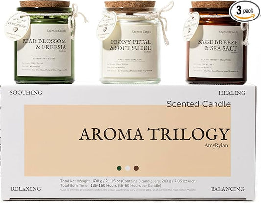 3 Pack Non-Toxic Soy Wax Scented Candles Gift Set for Women, 21.15oz Wooden Wick Candle for Home, 135H Long Burn Time, Aromatherapy Candles, Birthday, Anniversaries, Wedding, Christmas