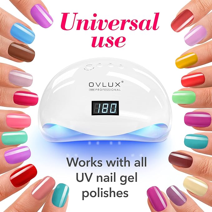 OVLUX 180W UV LED Nail Lamp – Professional Fast Nail Dryer for Gel Polish with 57 LEDs, Auto Sensor, LCD Display, 4 Timer Settings, Cures Fingernails & Toenails, Salon Quality for All Gel Types