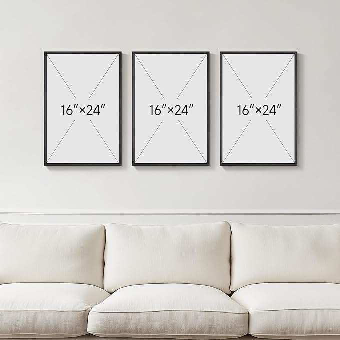 Framed Neutral Abstract Wall Art, 3 Piece Modern Minimalist Canvas Prints Paintings Artwork for Walls, Black Beige Brown Neutral Tone Pictures for Living Room Dining Room Bedroom Wall Decor 16x24 In