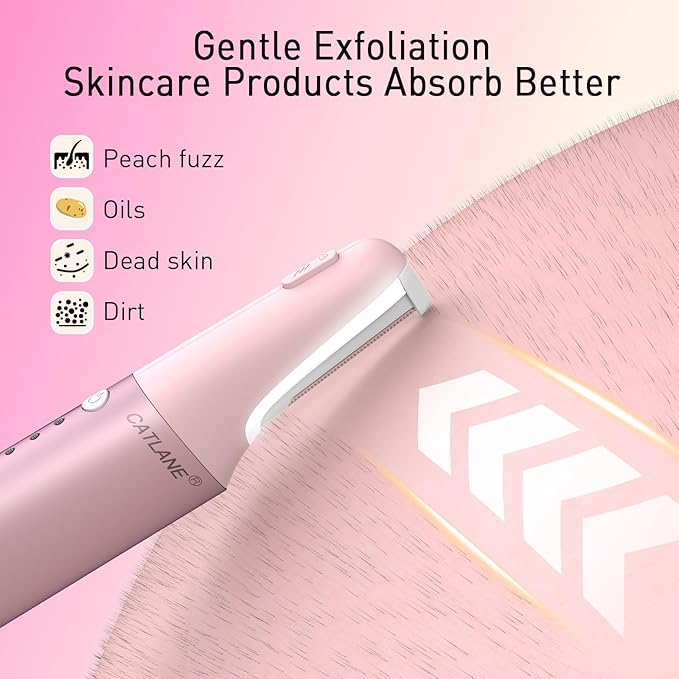 Dermaplane Razor for Women Face, Dermaplaning Tool for Face, Sonic Smooth Exfoliation & Peach Fuzz-Hair Removal System with 10 Dermaplaning Blades, Charm Pink