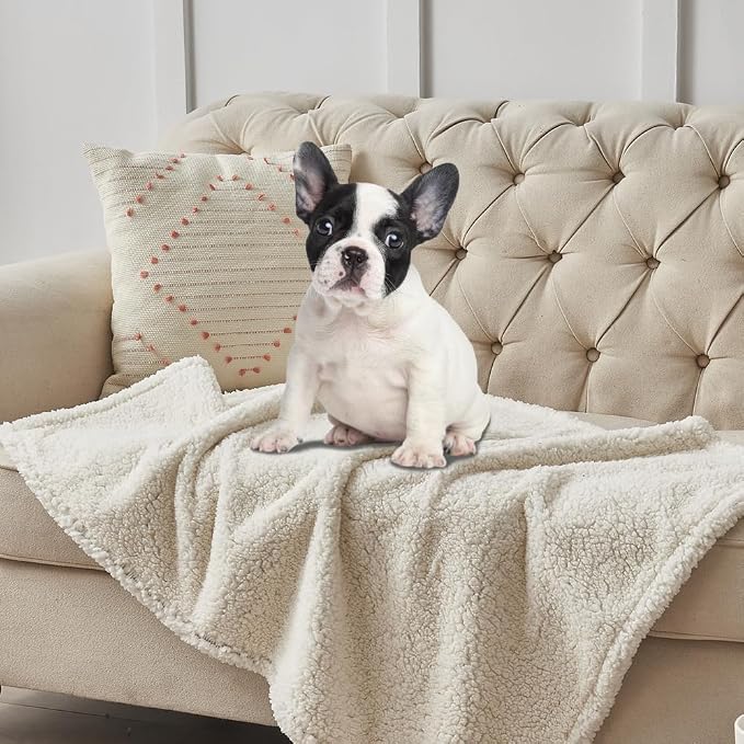 Dog Blankets for Large Dogs - Waterproof Pet Blanket Washable - Sherpa Fleece Puppy Blanket, Soft Plush Reversible Dog Blanket for Bed Couch Car Sofa, 50"X60", Grey Paw Print