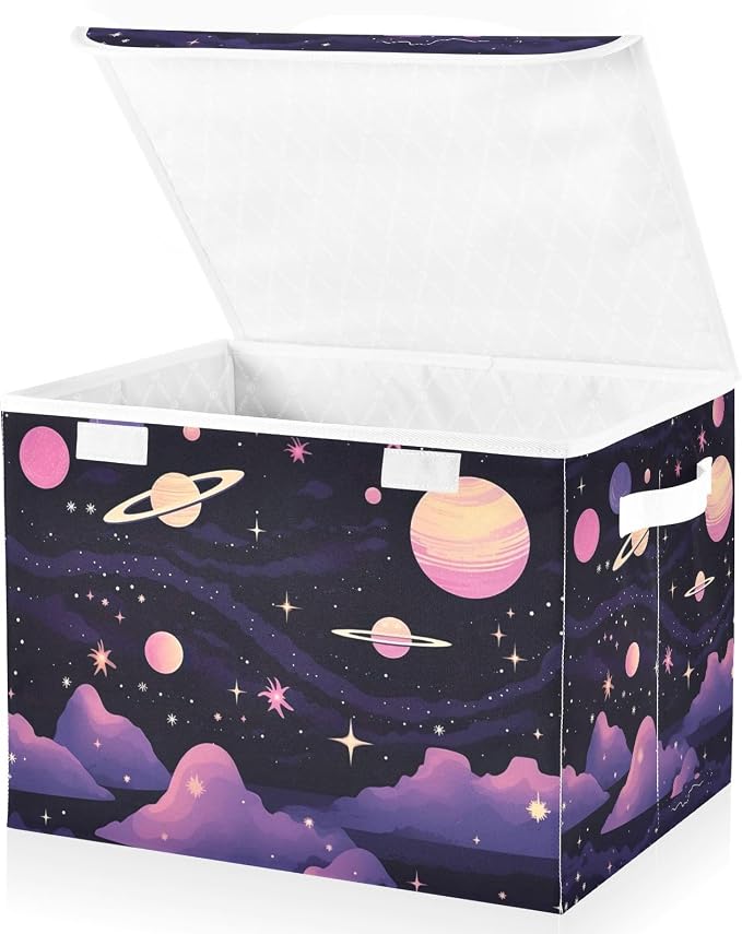 Abstract Planets Storage Bins with Lids and Carrying Handle,Foldable Storage Boxes Organizer Containers Baskets Cube with Cover for Home Bedroom Closet Office