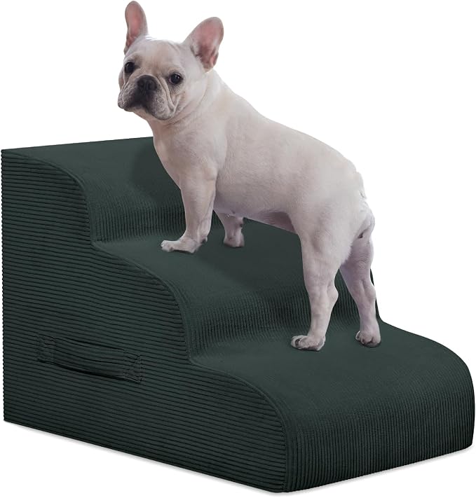 Mesa Lemon 3 Step Dog Stairs Pet Ramp for High Beds, Sofas and Cars | High Density Foam, Non-Slip Bottom, Removable Washable Cover, Portable Handle, Holds Up to 50 lbs, 16 Inch Height