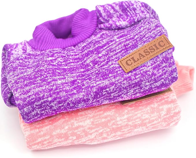 2 Pieces Dog Sweaters for Small Dogs Fall Dog Clothes Female Winter Fleece Dog Sweaters Warm Thick Pet Outfit Coat Small Dog Sweater for Girl Boy Dogs, Yorkie, Chihuahua, Pug, Cat, Pug,S,Pink Purple
