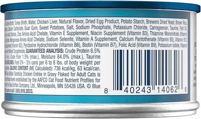 Blue Buffalo Tastefuls Chicken Flaked Wet Cat Food, 3 oz, 4 ct | Real Chicken First, Entrée in Gravy, No Chicken By-Product, Corn, Wheat, or Soy