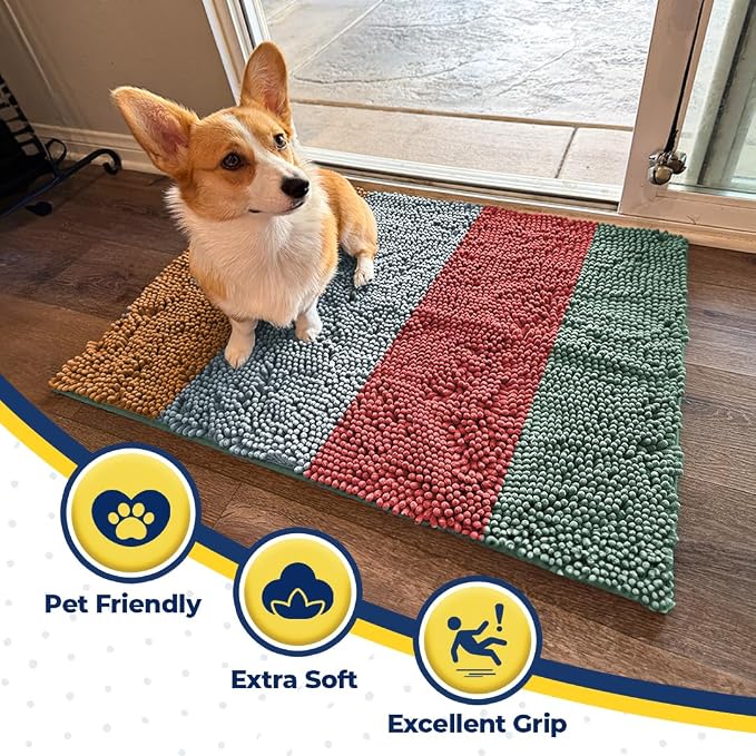 Muddy Mat® Super Absorbent Loop-Thread Chenille Dog Door Mat for Muddy Paws – Non-Slip, Machine Washable Indoor Entry Rug, Quick-Dry Pet Mat for Entryway – Tropical Stripes 19"x30"