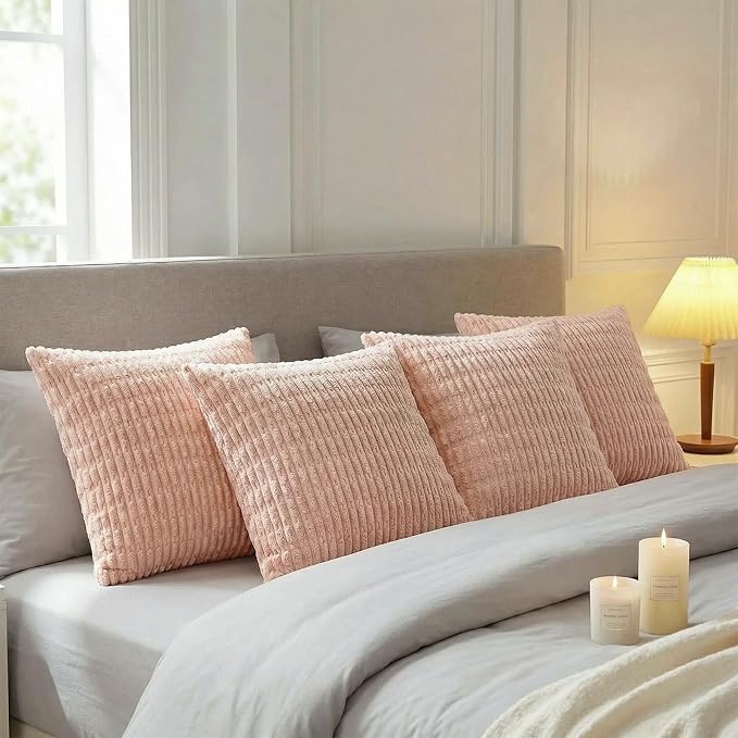 Fancy Homi 4 Packs Decorative Throw Pillow Covers for Living Room Couch Bed, Modern Farmhouse Boho Home Décor Accent Cushion Case, 16" x 16", Blush Pink