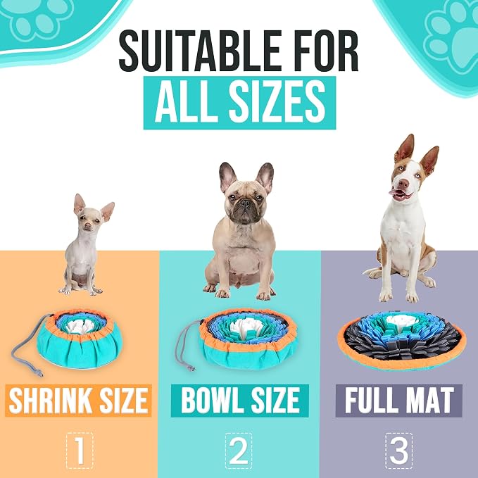20" Dog Snuffle Mat - Interactive Dog Puzzle Toys for Enrichment - Large Slow Feeder Foraging Mat for Brain Games & Nosework Training - Washable Pet Sniff Mat with Training Clicker & Whistle