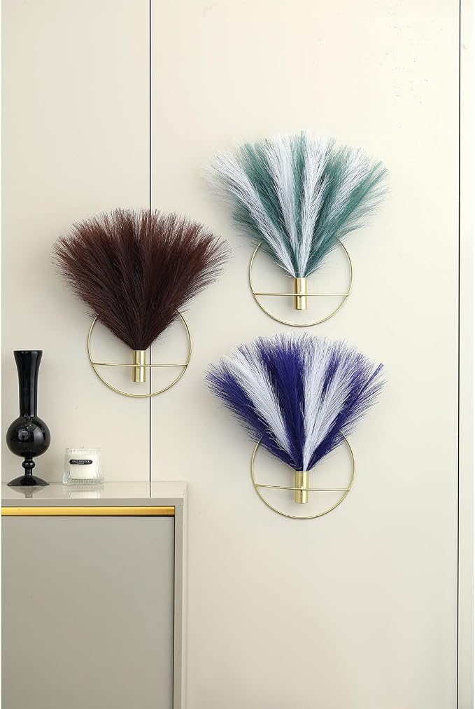Pretty Jolly Boho Pampas Wall Decor Gold Metal Wall-Mounted Art | Morden Artificial Greenery Display，2 Pack Hanging Planter For Living Room, Bedroom, Bathroom, Dining room