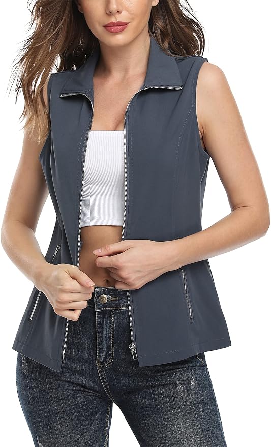 MISS MOLY Women's Lightweight Vest Casual Zip Up Utility Vest Hiking Golf Sleeveless Jackets with Pockets