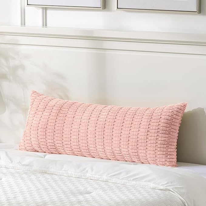 Fancy Homi Decorative Throw Pillow Covers for Bed Couch Bedroom Bench, Soft Corduroy Solid Pillow Case, Rustic Farmhouse Boho Room Decor,36" x 14" (Pack of 1),Blush Pink