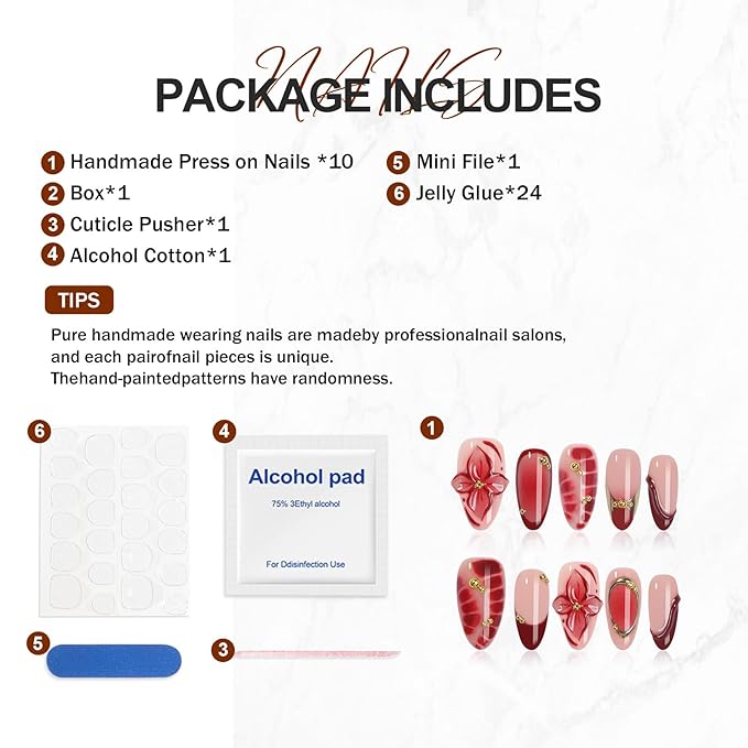Handmade Press On Nails Almond, Luxury 3D Flowers Rhinestones Design Short Fake Nails, Salon-Quality Reusable, Women's Fall/Winter Gift, 10Pcs