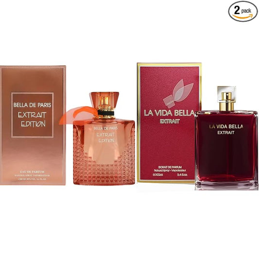 A CENTER La Vida Bella Extrail&Bella de Paris Perfume Set for Women - Floral Fragrance Gift Set with Coconut,Vanilla,Patchouli,Floral & Sweet | 3.4 Fl Oz Each Women Perfume Set