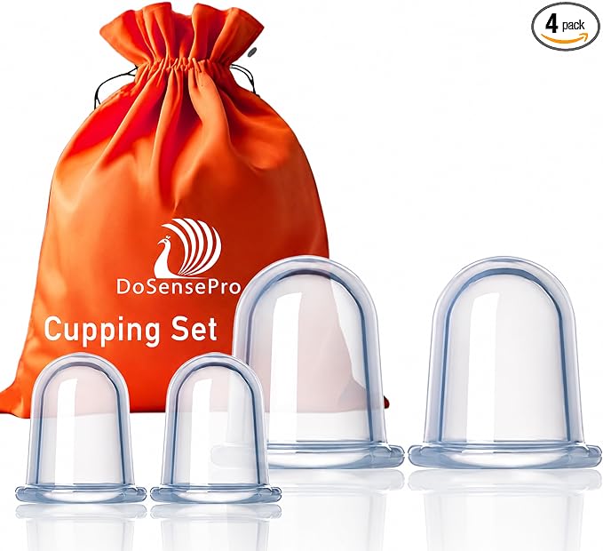 Silicone Cupping Therapy Set 4 Massage Cups (2 XL, 2 L) Pain Relief, Muscle Recovery & Cellulite Reduction Professional Cupping Kit for Home, Gym & Athletes